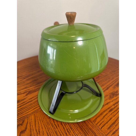 Vintage MCM Green Fondue Pot with Skewers Avocado Green - Picture 3 of 8